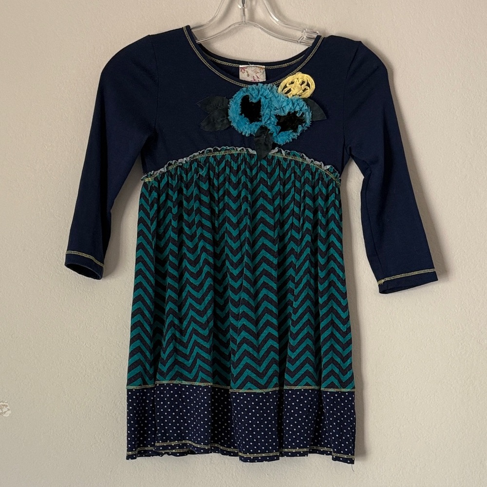 PinkVanilla Chevron Dress with Navy and Teal Accents